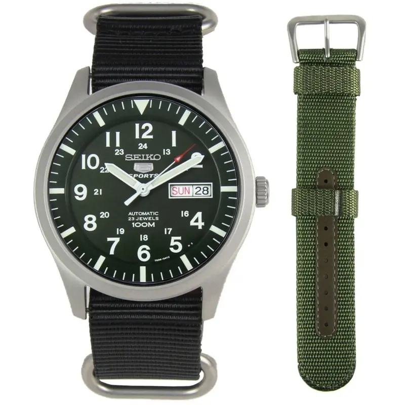 Seiko 5 Snzg09k1p Green Nylon Strap Men's Watch 2