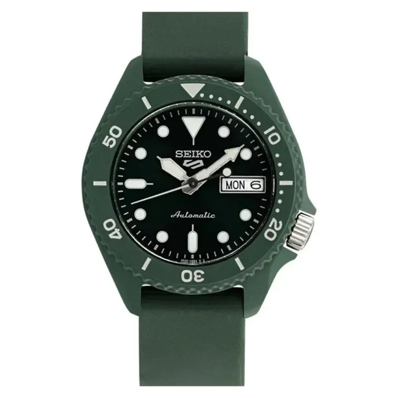 Seiko 5 Sports Automatic Black Dial And Green Silicone Strap Men Watch Srpg83k1 1