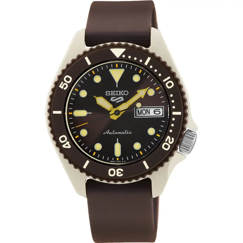 Seiko 5 Sports Automatic Brown Silicone Rubber Strap Men Watch Srpg77k1 1