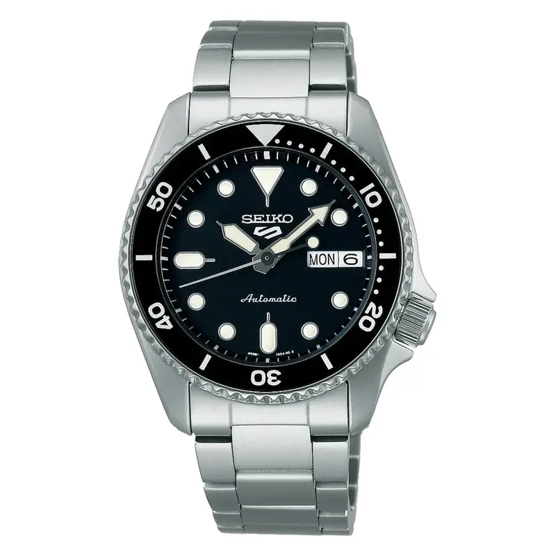 Seiko 5 Sports Black Dial Silver Stainless Steel Strap Men Watch Srpk29k1p 1