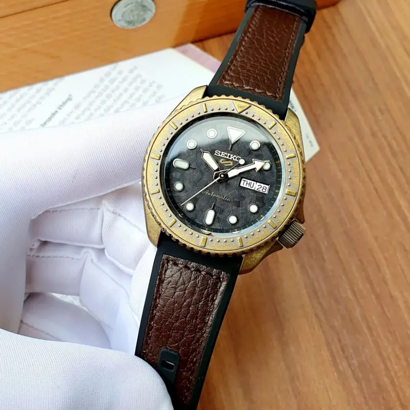Seiko 5 Sports Brown Leather Strap Men's Watch Srpe80k1 1