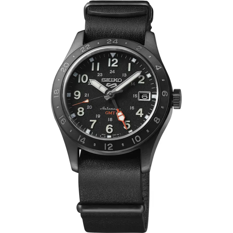 Seiko 5 Sports Gmt Automatic Black Dial & Leather Strap Men Watch Ssk025k1p 2