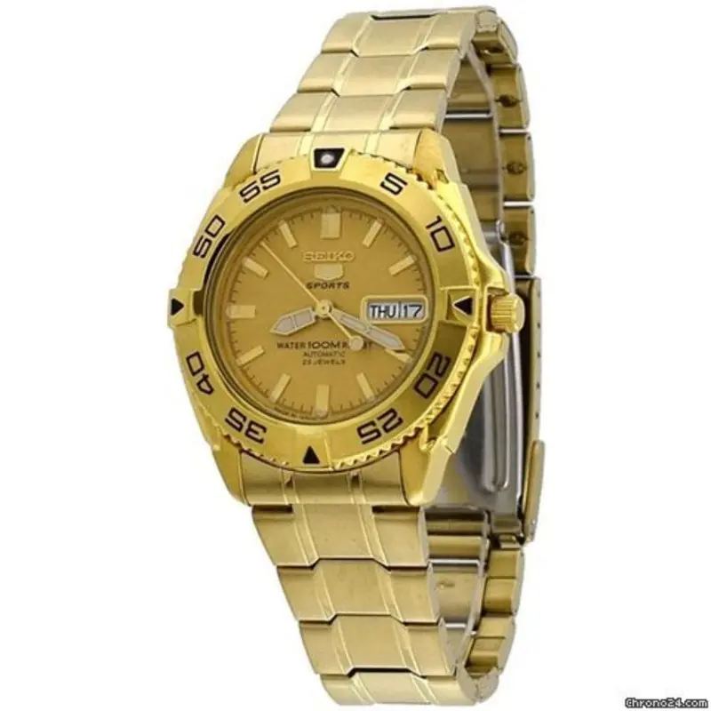Seiko 5 Sports Gold Stainless Steel Men's Watch Snzb26j1p 1