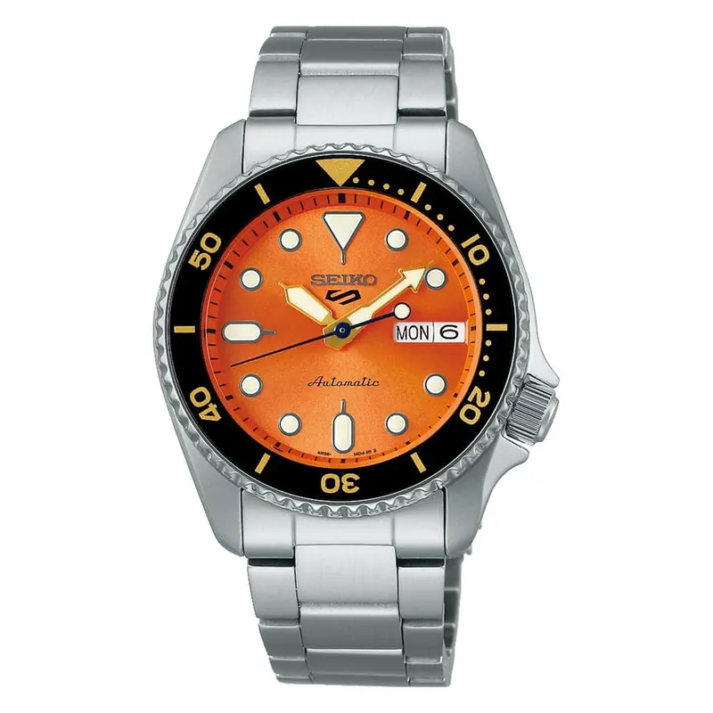 Seiko 5 Sports Orange Dial Silver Stainless Steel Strap Men Watch Srpk35k1p 1