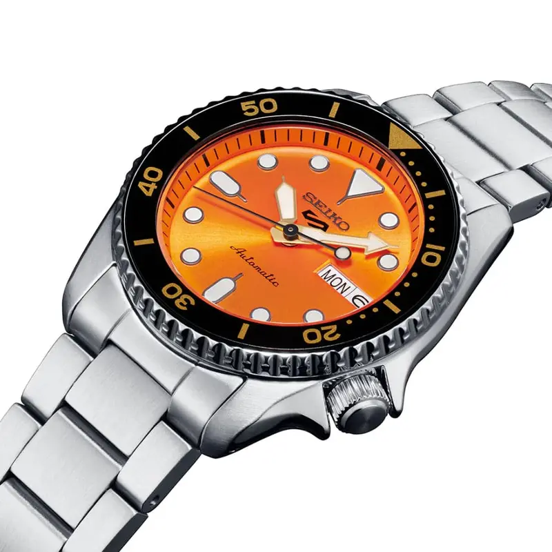 Seiko 5 Sports Orange Dial Silver Stainless Steel Strap Men Watch Srpk35k1p 2
