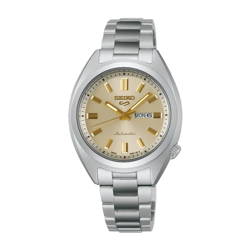 Seiko 5 Sports Silver Stainless Steel Strap Women's Watch - Yellow Gold Dial | Sre023k1 1