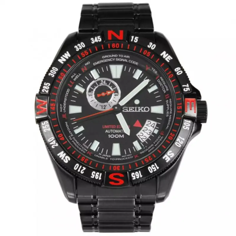 Seiko 5 Ssa113j1p Automatic Wr100m Date Black Sports Men's Watch 1