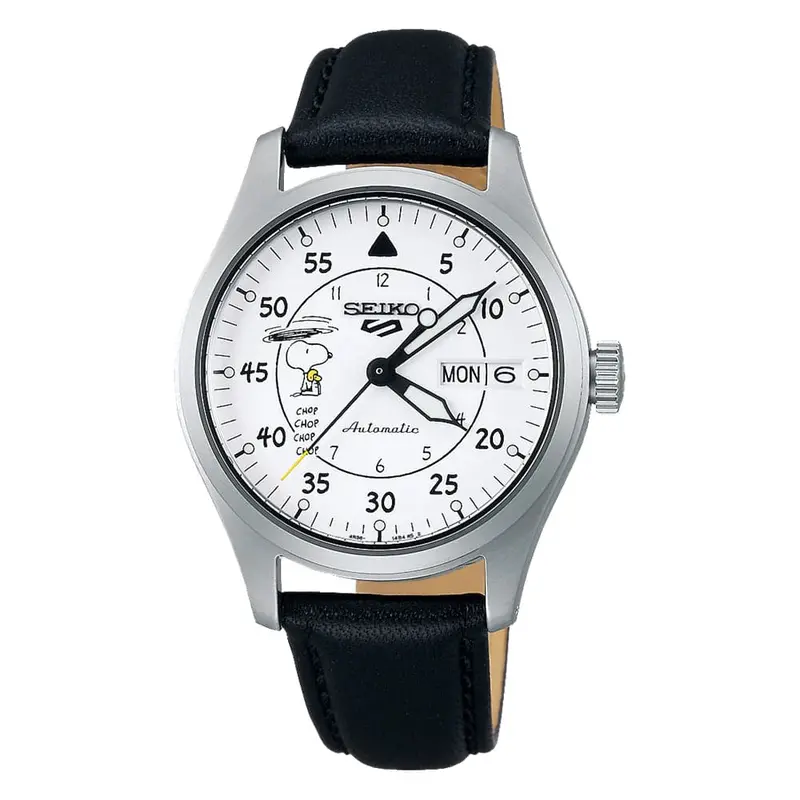 Seiko 5 White Dial Black Leather Strap Men Watch Srpk27k1p 1