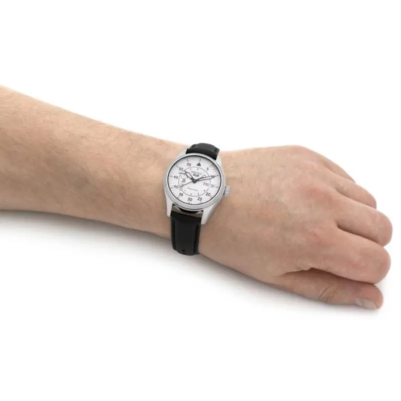 Seiko 5 White Dial Black Leather Strap Men Watch Srpk27k1p 2