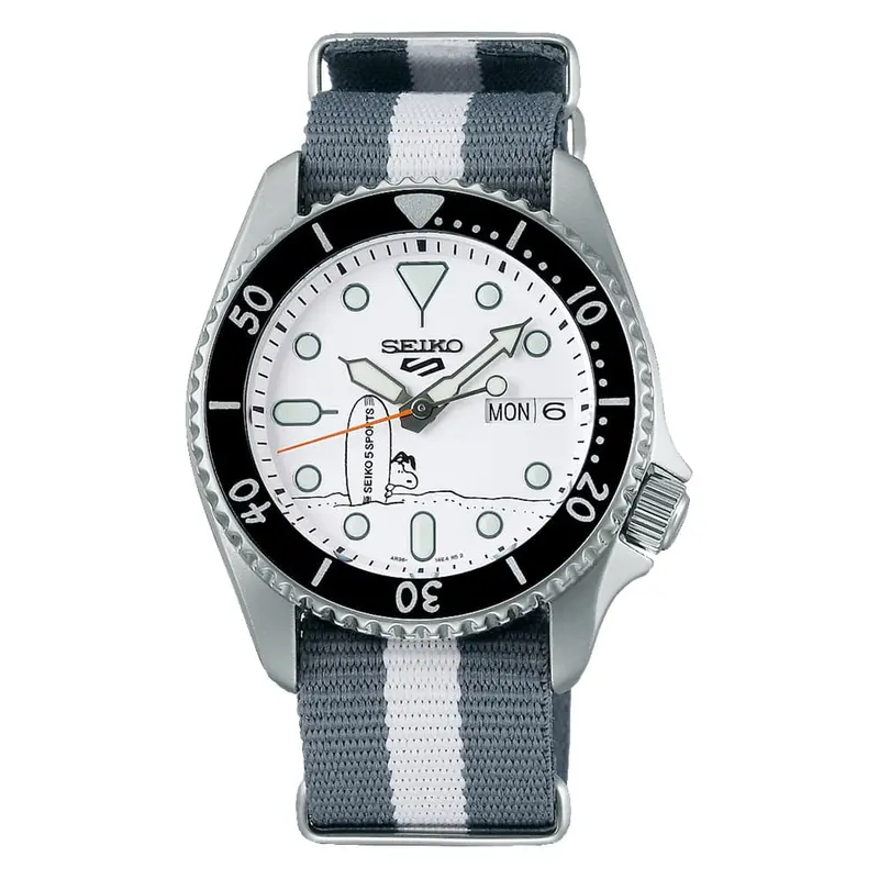 Seiko 5 White Dial Two-Tone Nylon Strap Men Watch Srpk25k1p 1