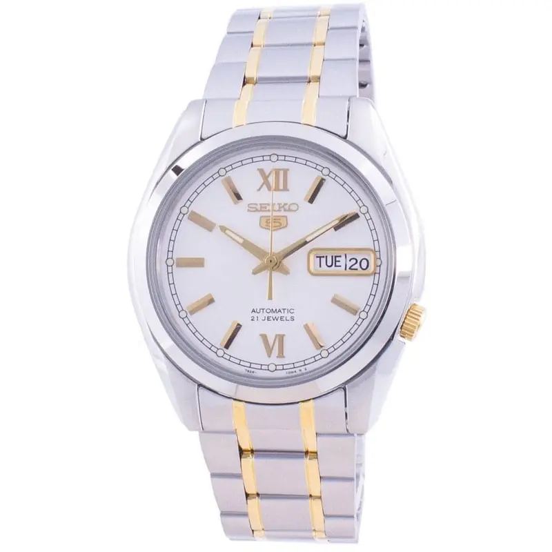 Seiko 5 White Dial Two-Tone Stainless Steel Strap Men Watch Snkl57k1p 1