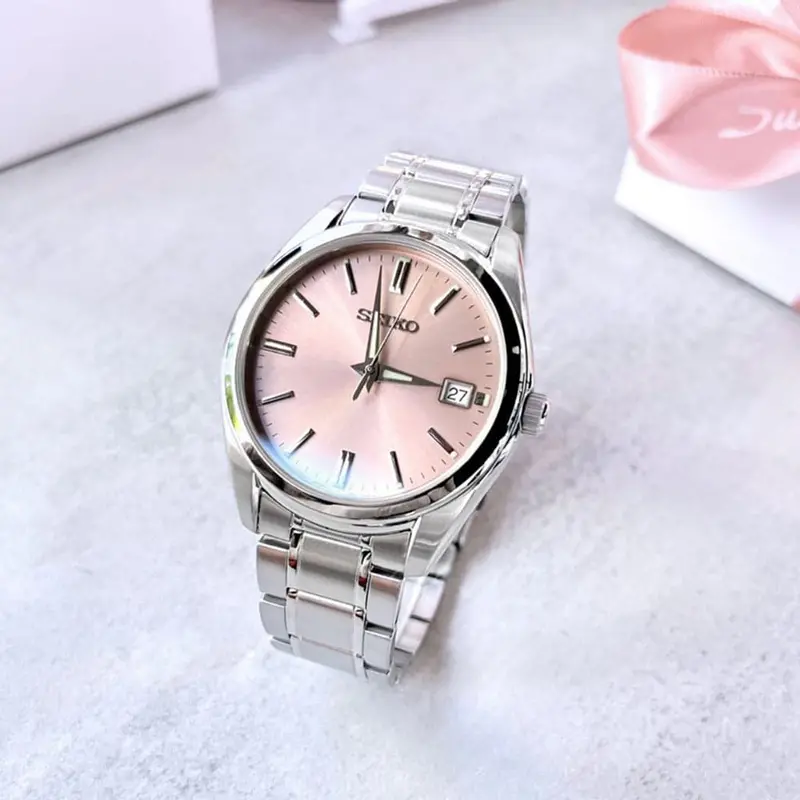 Seiko Analog Pink Dial Silver Stainless Steel Strap Women Watch Sur523p1p 2