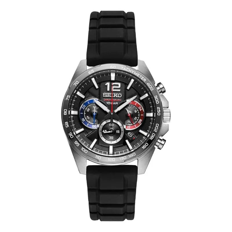 Seiko Chronograph Black Calfskin Strap Men Watch Ssb347p1p 1