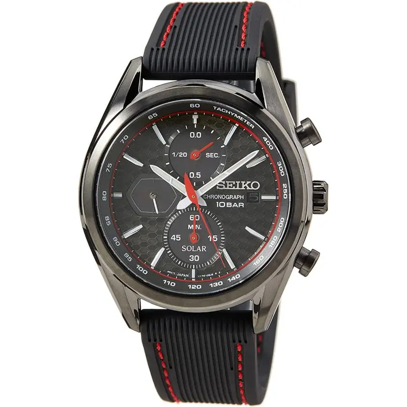 Seiko Chronograph Black Dial And Silicone Strap Men Watch Ssc777p1p 1