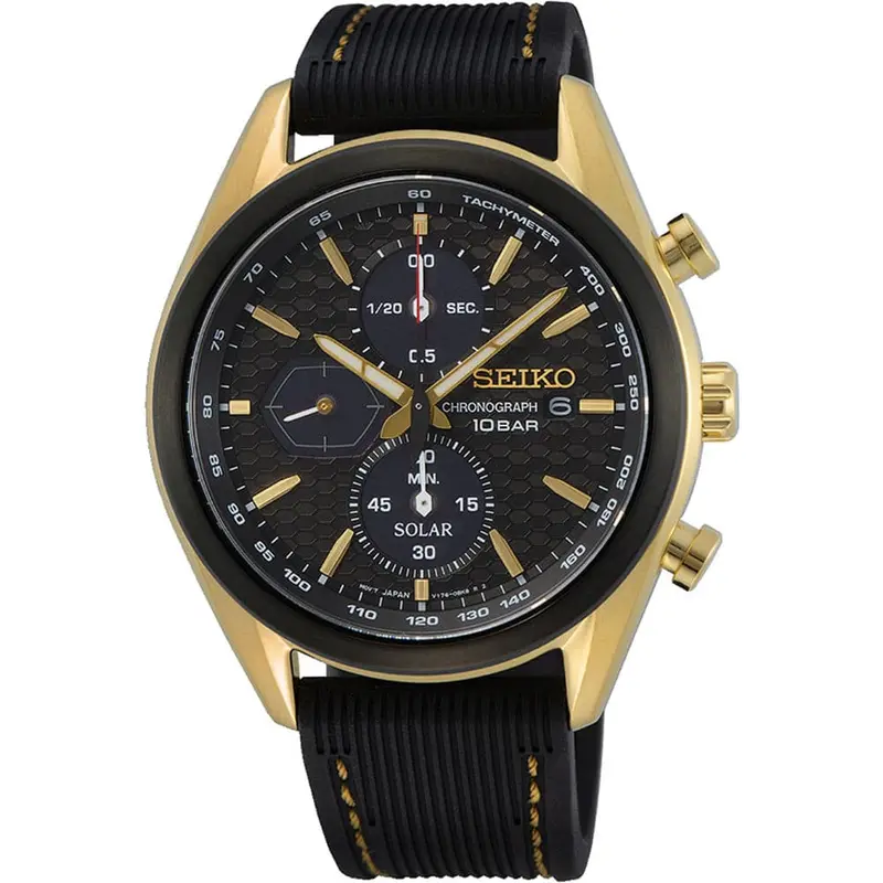 Seiko Chronograph Black Dial And Silicone Strap Men Watch Ssc804p1p 1