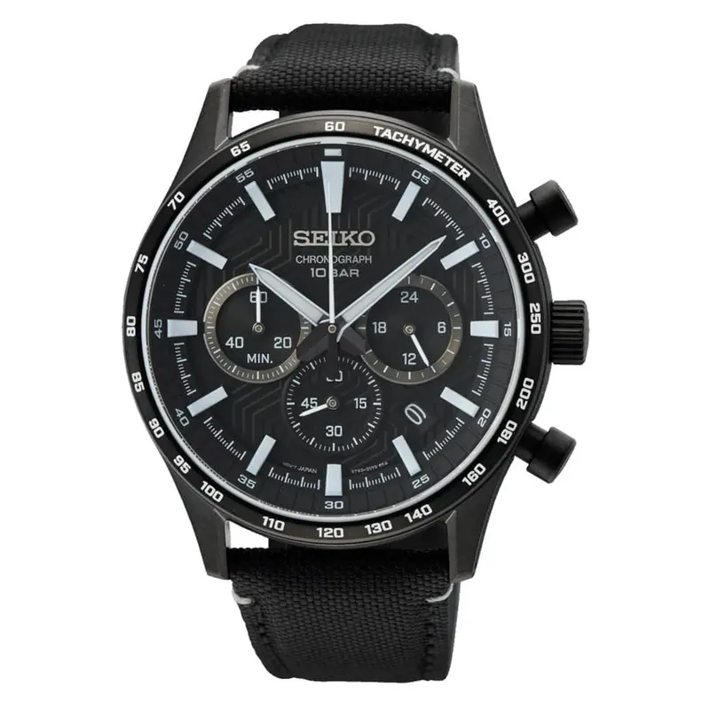 Seiko Chronograph Black Dial Nylon Strap Men Watch Ssb417p1p 1