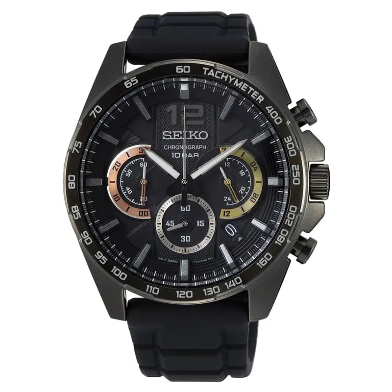 Seiko Chronograph Black Dial & Silicone Strap Men Watch Ssb349p1p 1