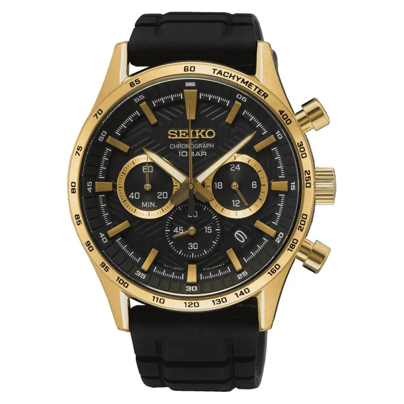 Seiko Chronograph Black Dial Silicone Strap Men Watch Ssb446p1 1