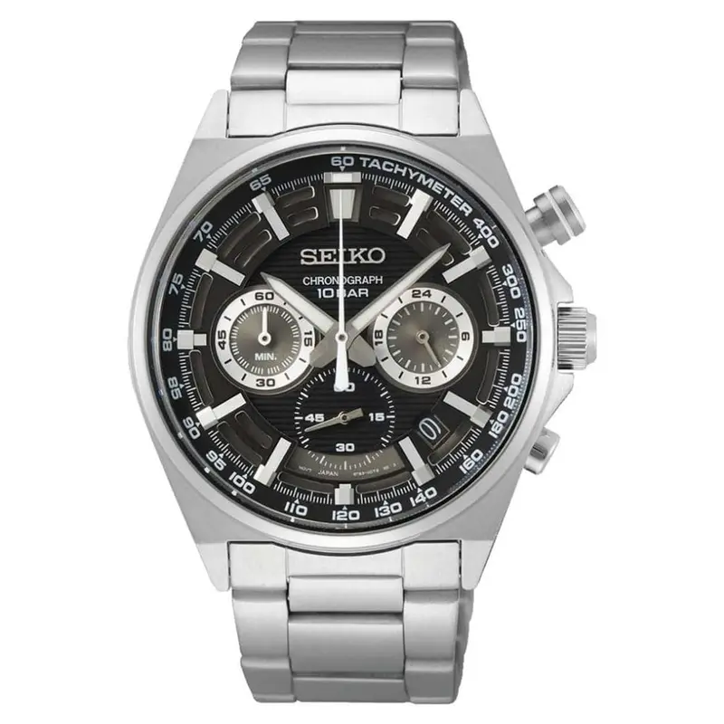 Seiko Chronograph Black Dial Silver Stainless Steel Strap Men Watch Ssb397p1p 1