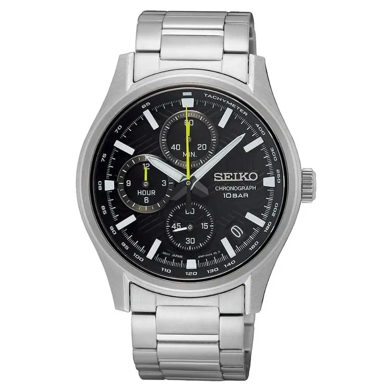 Seiko Chronograph Black Dial Silver Stainless Steel Strap Men Watch Ssb419p1 1