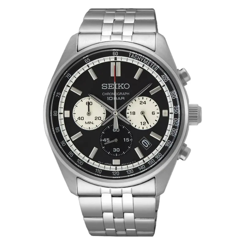 Seiko Chronograph Black Dial Silver Stainless Steel Strap Men Watch Ssb429p1 1