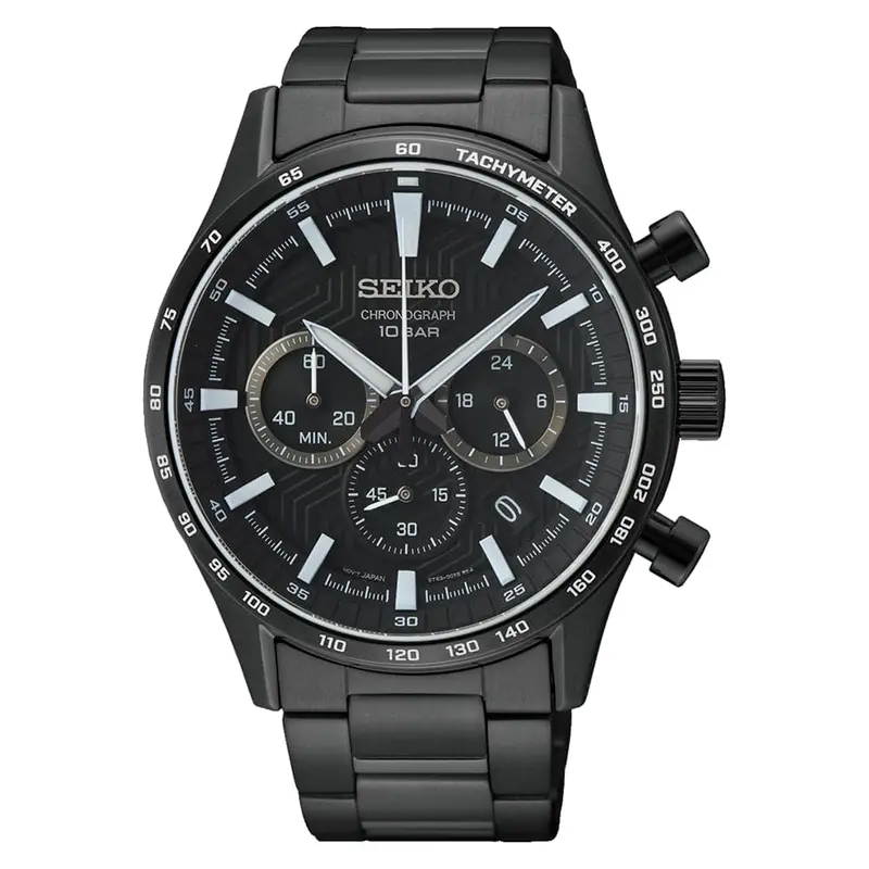 Seiko Chronograph Black Dial Stainless Steel Strap Men Watch Ssb415p1p 1