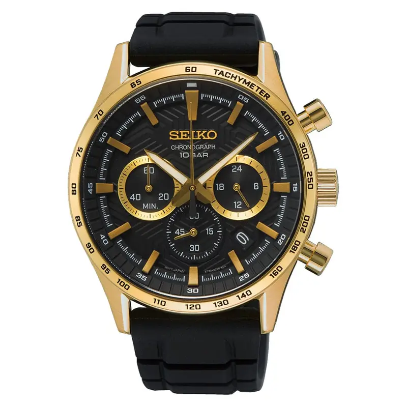 Seiko Chronograph Black Silicone Strap Men Watch Ssb446p1p 1