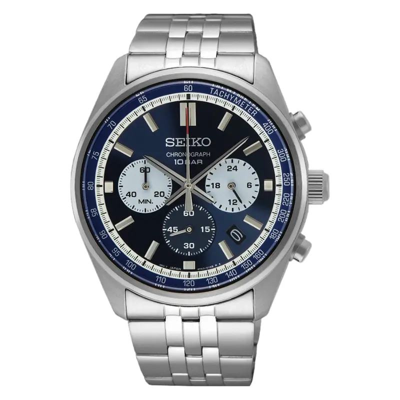 Seiko Chronograph Blue Dial Silver Stainless Steel Strap Men Watch Ssb427p1 1