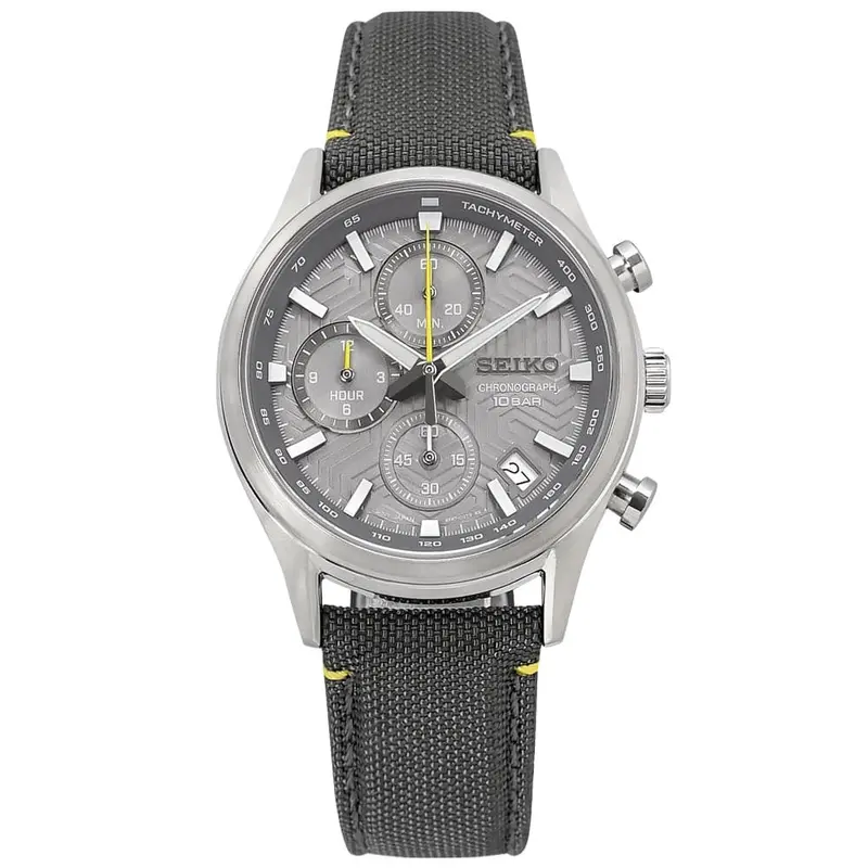 Seiko Chronograph Gray Dial Gray Leather Strap Men Watch Ssb423p1 1