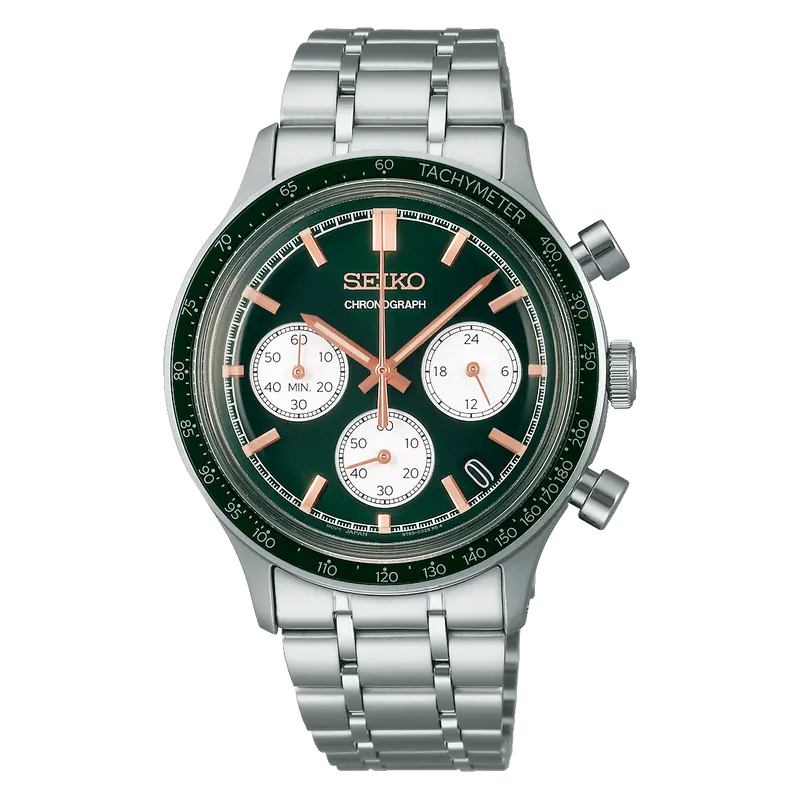 Seiko Chronograph Green Dial Stainless Steel Strap Men Watch Ssb481p1 1