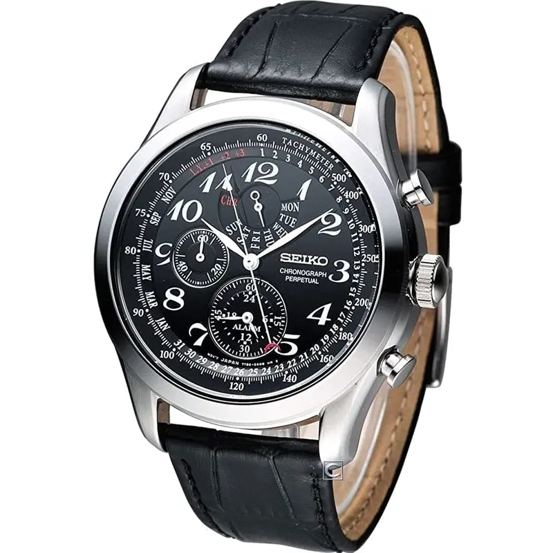 Seiko Chronograph Spc255p1p Black Leather Strap Men's Watch 1
