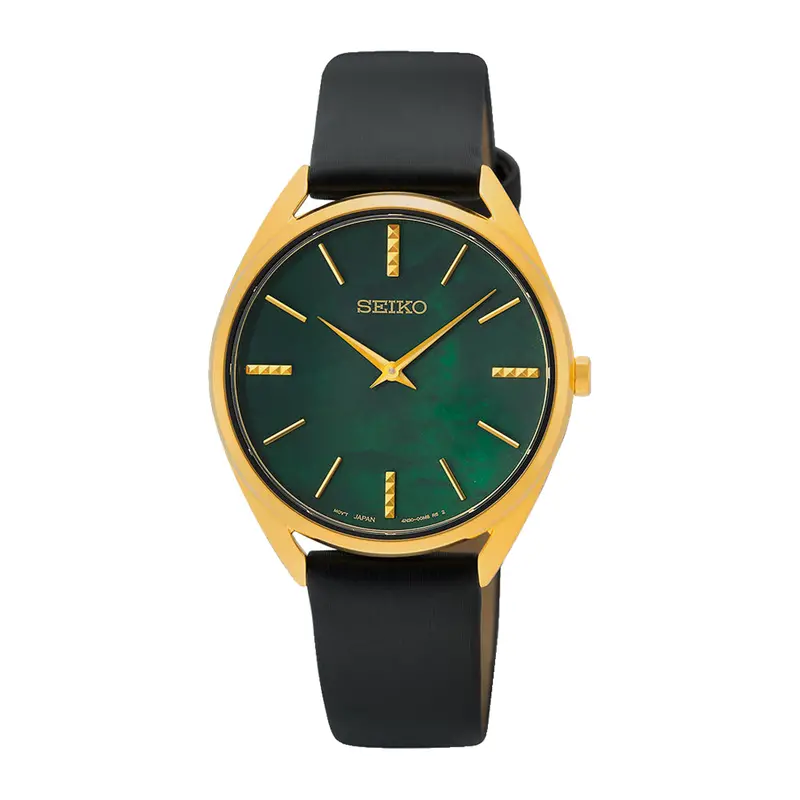 Seiko Classic Green Dial Black Leather Strap Women Watch Swr080p1p 1