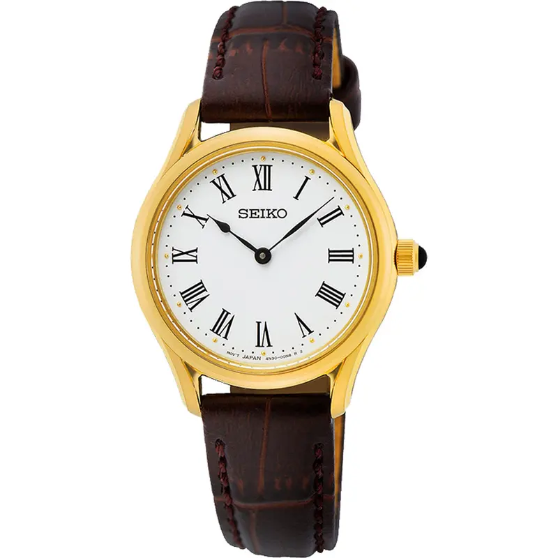 Seiko Classic White Dial Brown Leather Strap Women Watch Swr072p1p 1