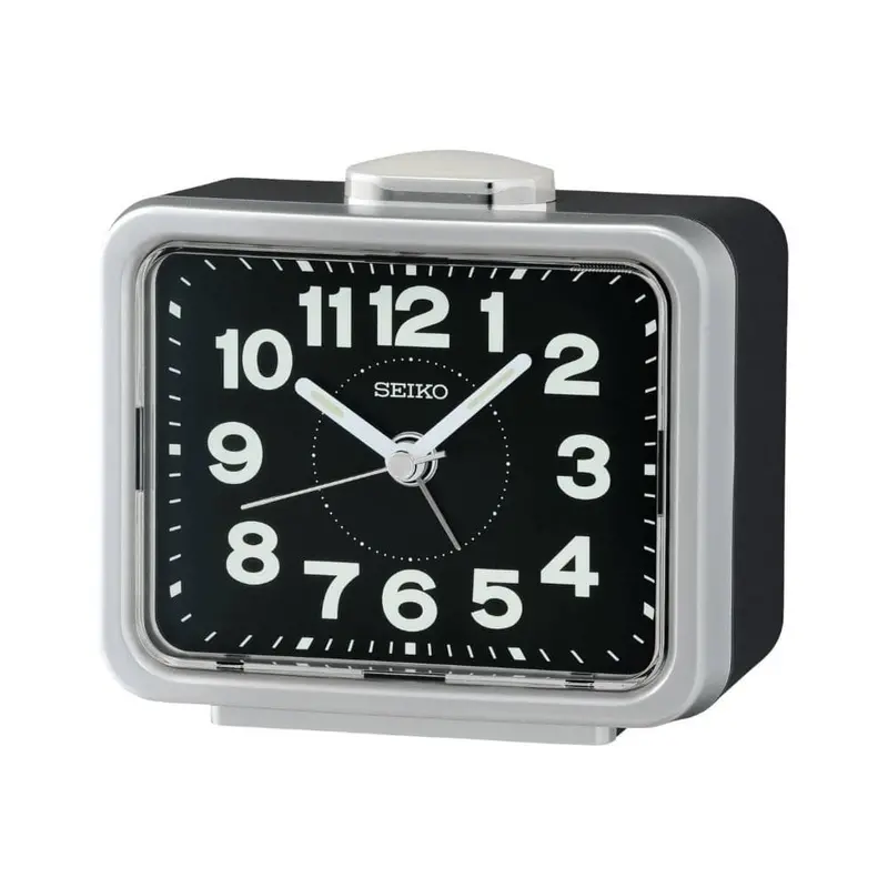 Seiko Clock Black Dial Silver Resin Case Qhk062s 1