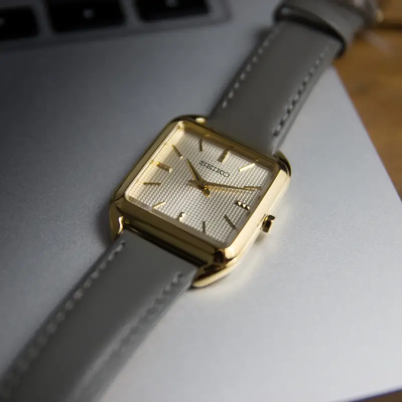 Seiko Conceptual Gray Leather Strap Women's Watch - Square Case | Swr090p1 2