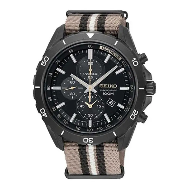 Seiko Criteria Sndh23p1 Chronograph Men's Striped Nylon Strap Watch 1