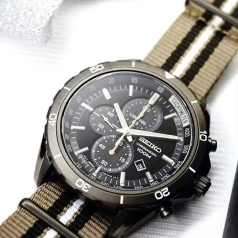 Seiko Criteria Sndh23p1 Chronograph Men's Striped Nylon Strap Watch 2
