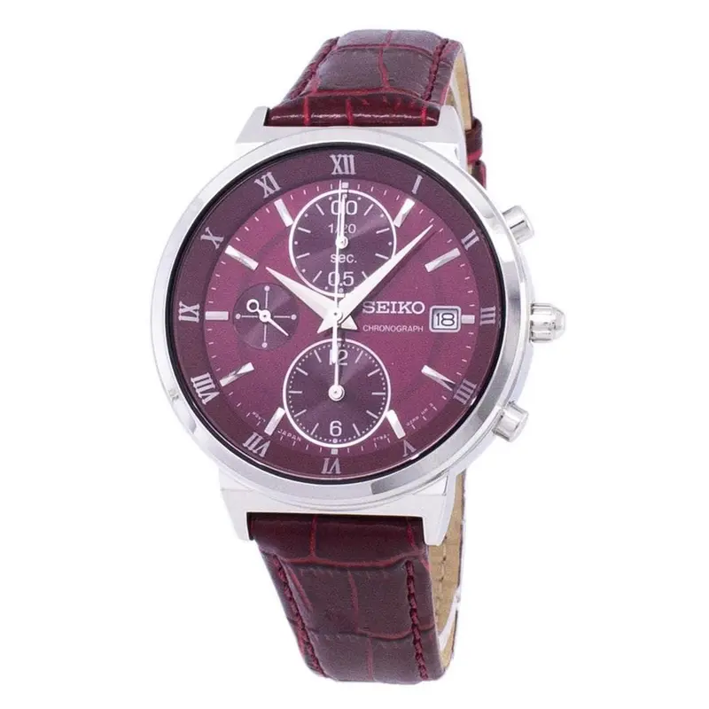Seiko General Sndv37p1 Chronograph Maroon Leather Strap Women's Watch 1