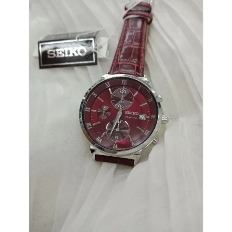 Seiko General Sndv37p1 Chronograph Maroon Leather Strap Women's Watch 2