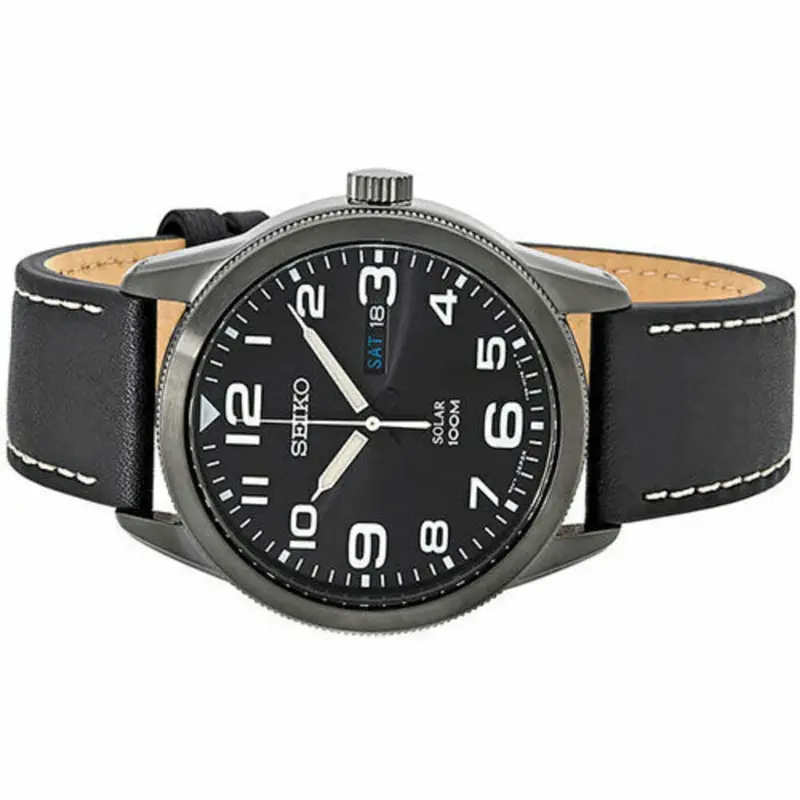 Seiko General Sne477p1 Solar Black Leather Strap Men's Watch 2