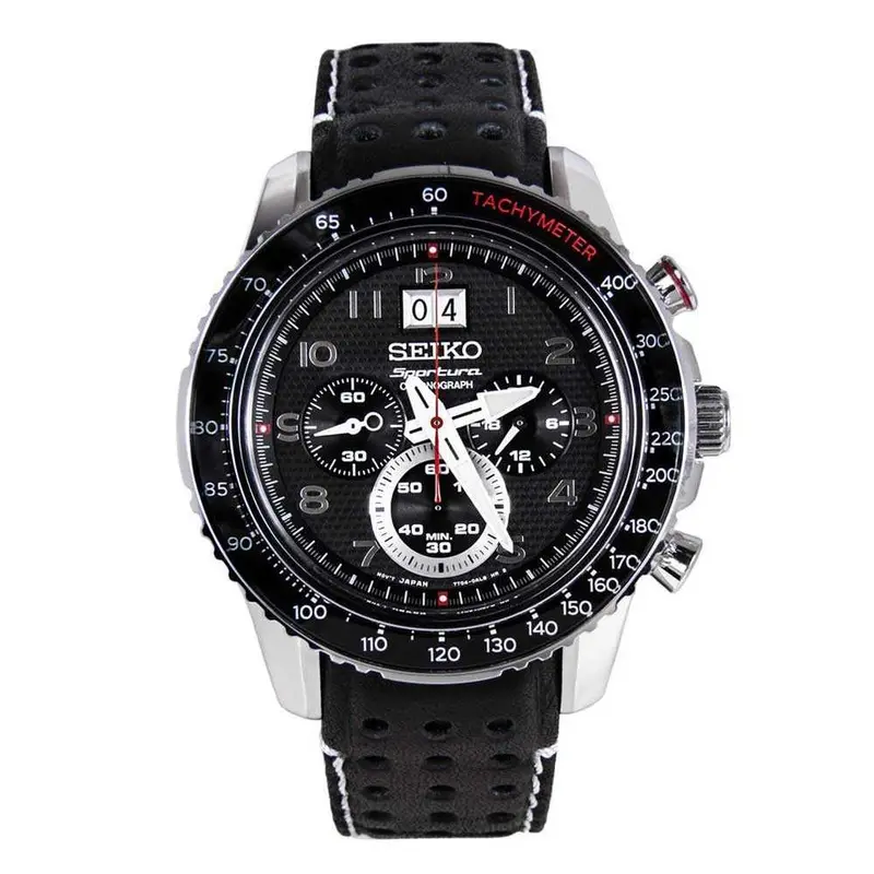 Seiko General Sportura Spc139p1 Chronograph Men's Black Leather Strap Watch 1