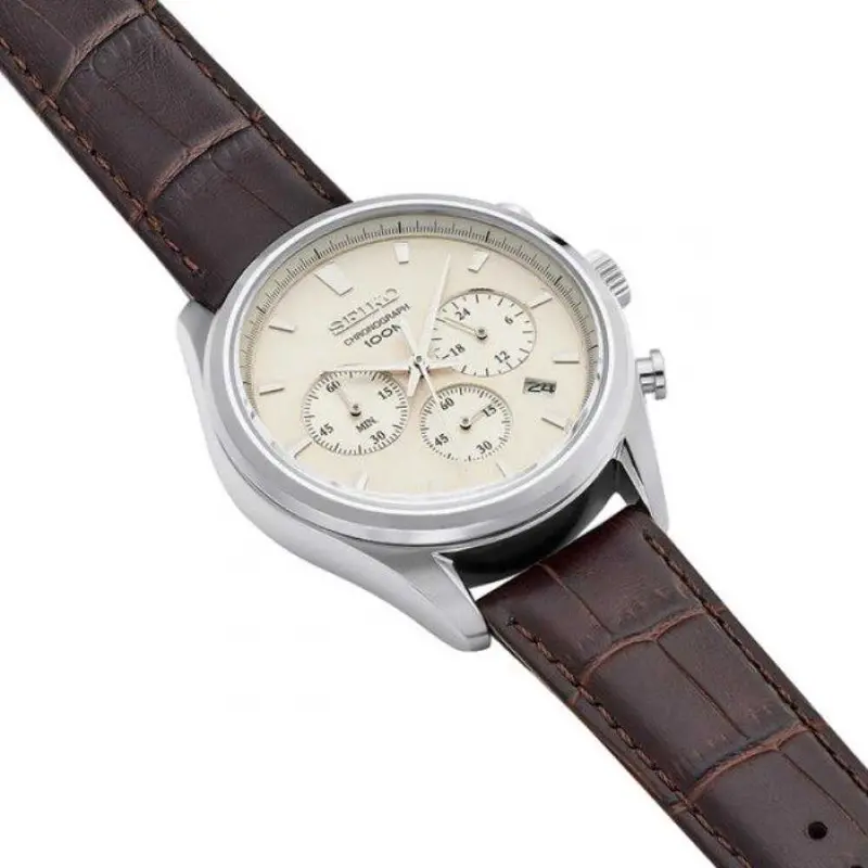 Seiko General Ssb293p1 Chronograph Men's Brown Leather Strap Watch 1