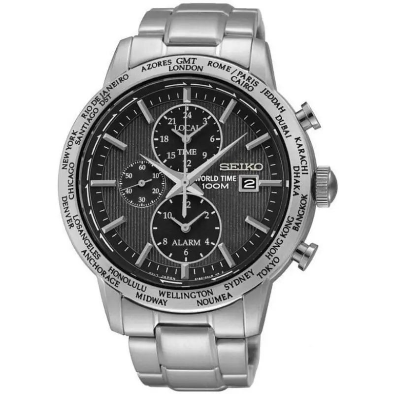 Seiko General World Time Spl049p1 Chronograph Stainless Steel Men's Silver Watch 1
