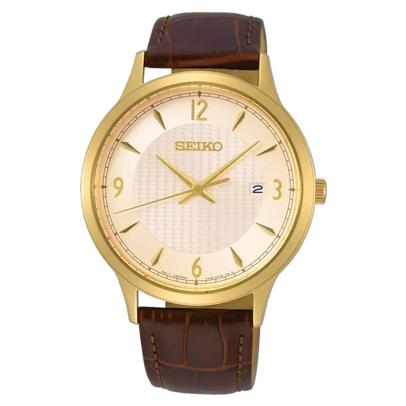 Seiko Gold Dial And Brown Leather Strap Men Watch Sgeh86p1 1