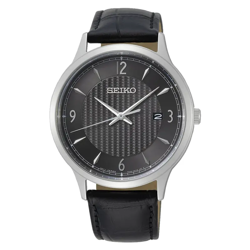 Seiko Gray Dial And Black Leather Strap Men Watch Sgeh85p1 1