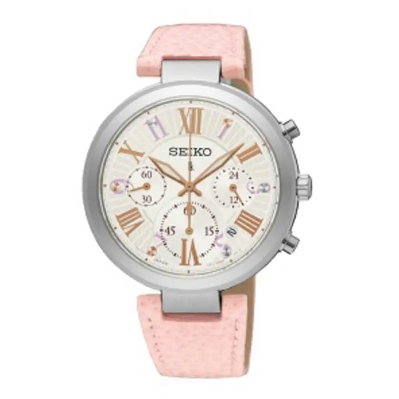 Seiko Lukia Srw793p1 Chronograph Women's Pink Leather Strap Watch 1