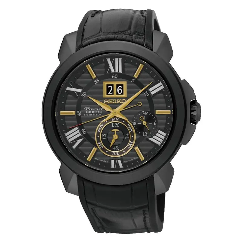 Seiko Premier Snp145p1 Kinetic Perpetual Black Leather Men's Watch 1