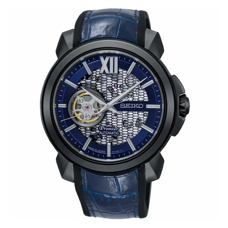 Seiko Premier Ssa375j1 Automatic Men's Blue Leather Strap Watch 1