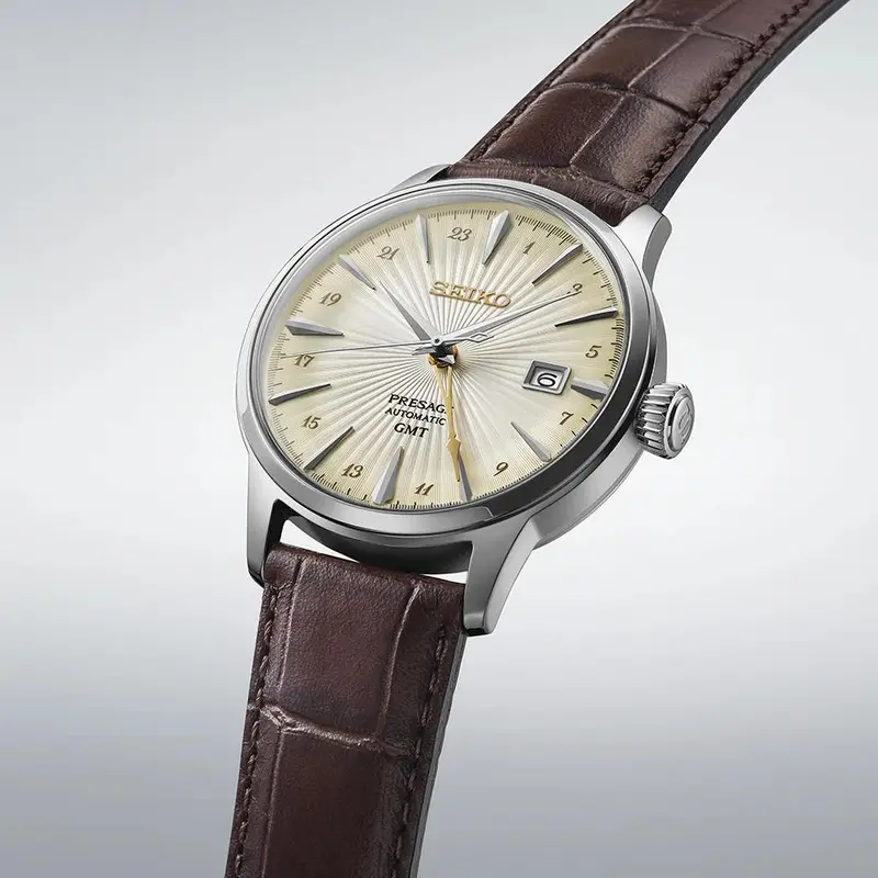 Seiko Presage Automatic Gmt Acacia Brown Leather Strap Men's Watch Ssk041j1 2