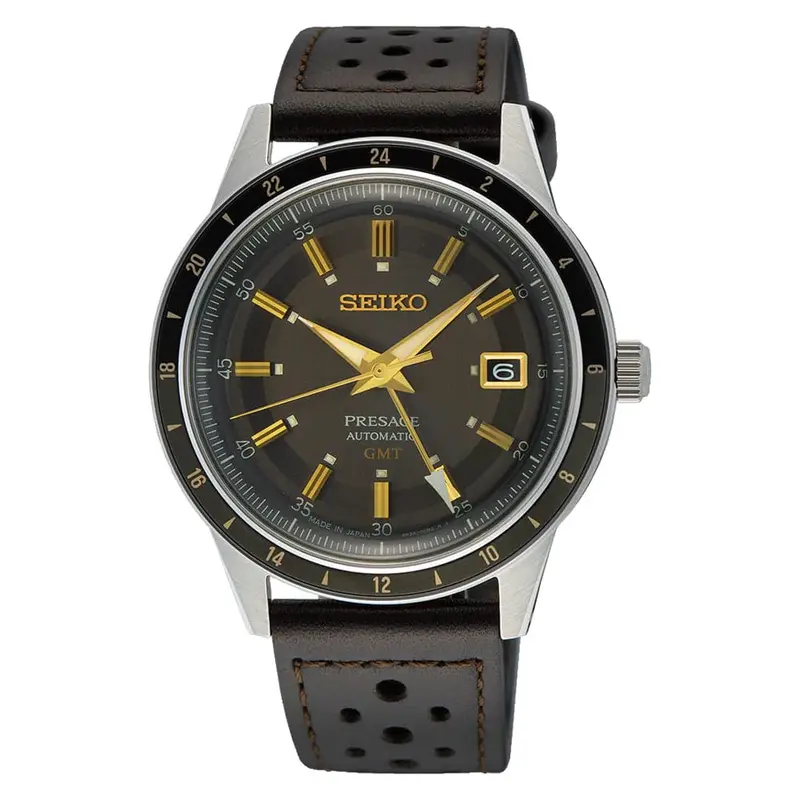 Seiko Presage Gmt Brown Dial Leather Strap Men Watch Ssk013j1 1